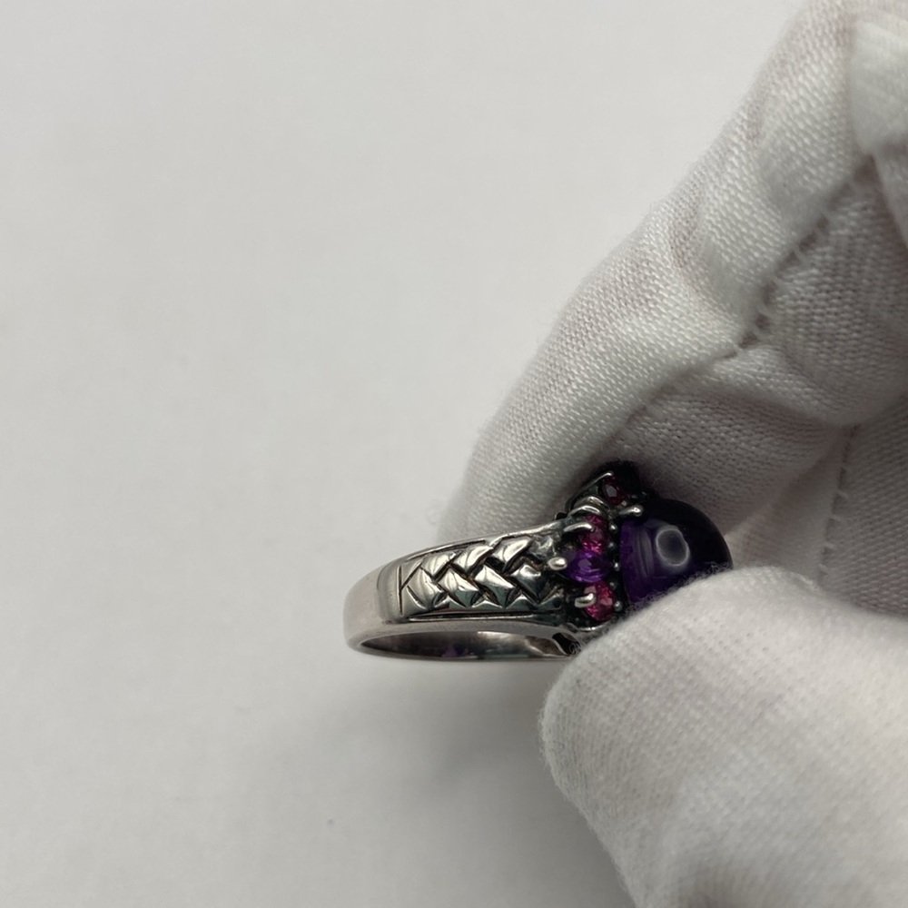 Suarti Sterling Silver Purple Amethyst Cabochon Pink Tourmaline Ring Size 8 - Picture 15 of 15